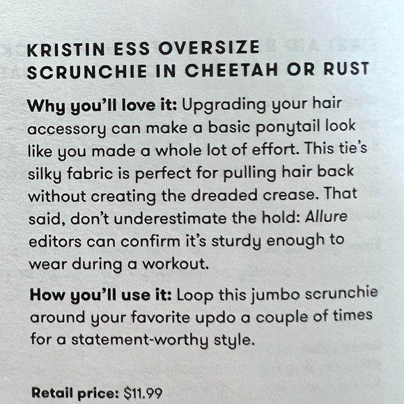 NWT Kristin Ess oversized scrunchie in cheetah print. Excellent style upgrade! - Picture 2 of 6